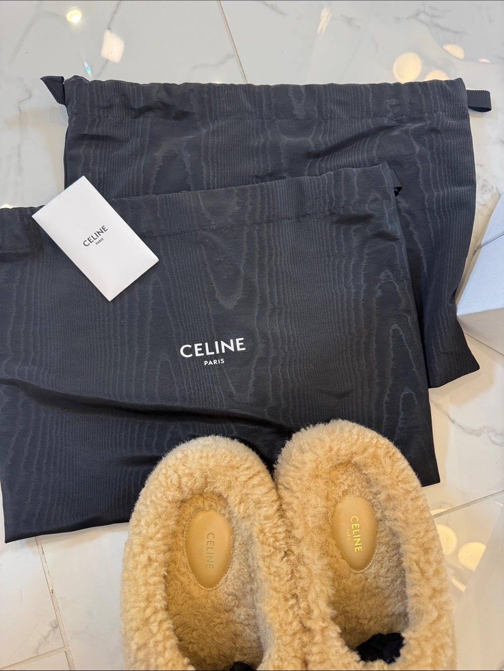 Celine Shearling Logo Clogs in Beige and Brown - Picture 4 of 5